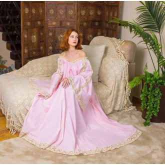 Pink Dress with Beige Lace
