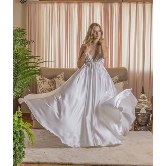 White Satin Deep V Dress